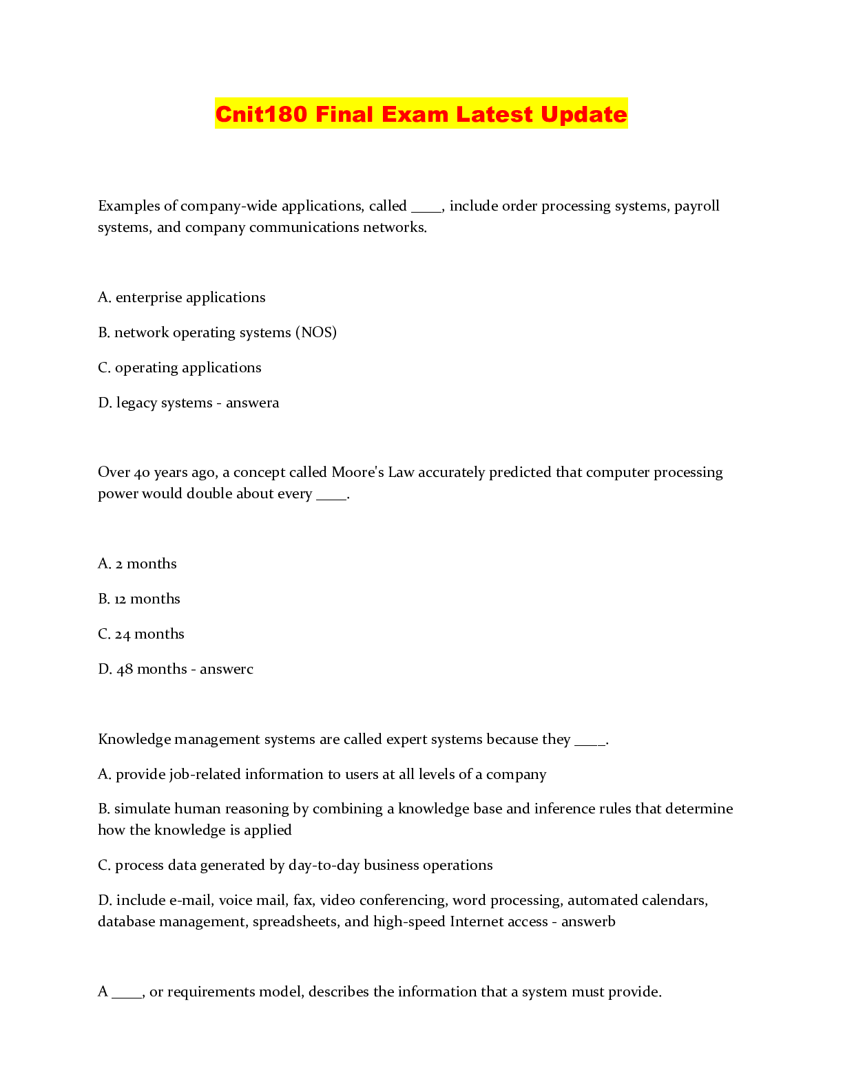 Preview image of Cnit180 Final Exam Latest Update document